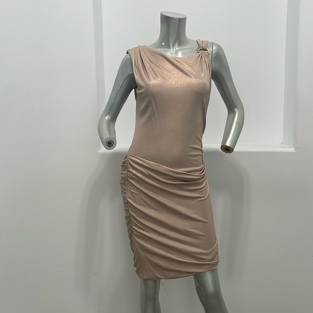 ECCOCI Gold Metallic Ruched Body Con Dress  Size 8